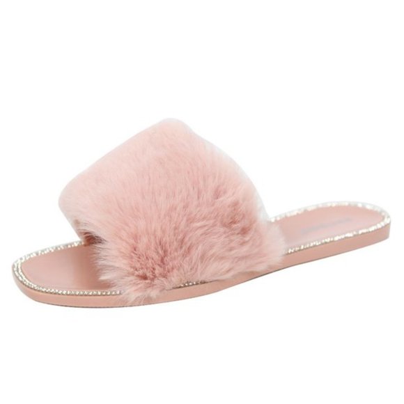 NWT!! Women's Blush Faux Fur Rhinestone Jelly Sandal - Picture 3 of 3